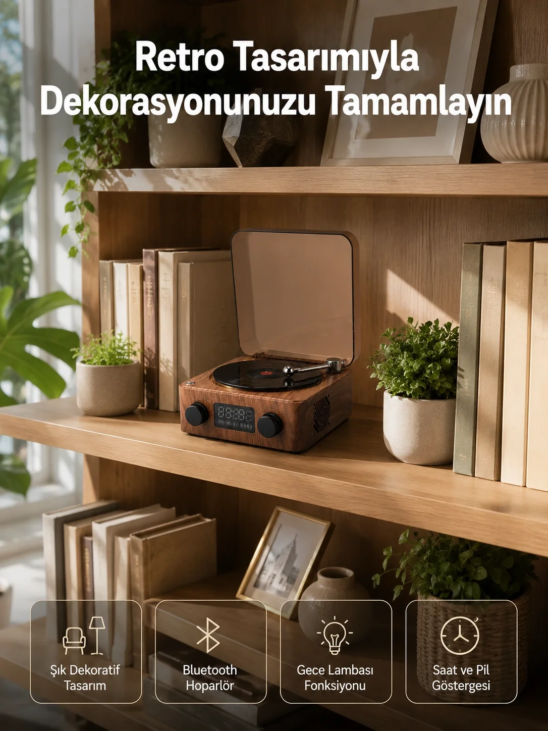 Dekoratif Gece Işıklı Bluetooth Hoparlör – Saatli Tasarım Yeni Nesil