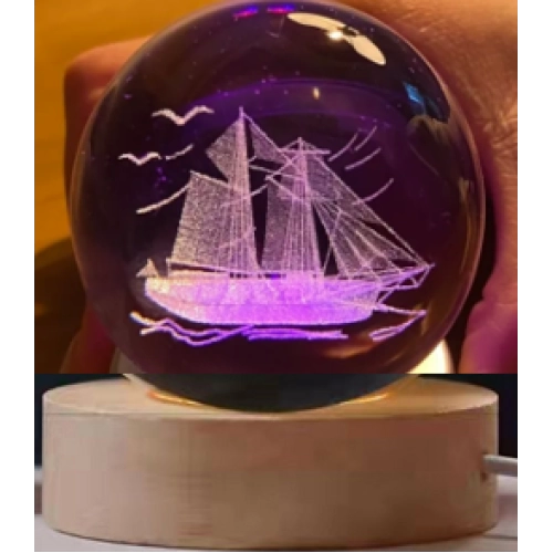 Just Cheap Store Dekoratif Gemi Tasarımlı Ahşap Altlıklı İşıklı Cam Küre Cam:6Cm A
