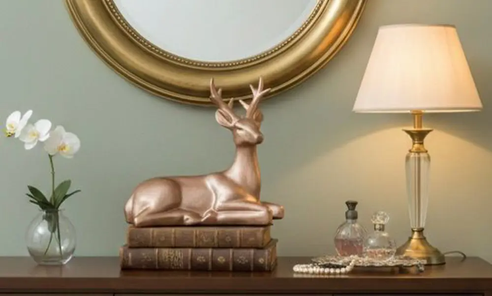 Dekoratif Geyik Biblo Heykel Roz Gold