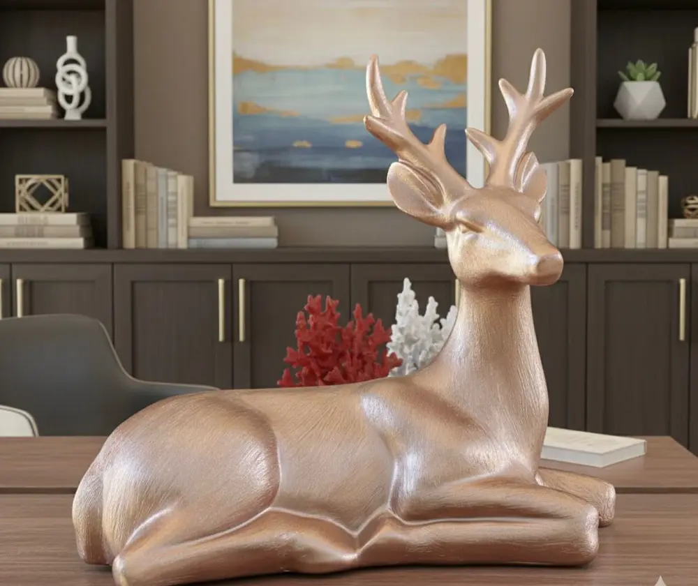 Dekoratif Geyik Biblo Heykel Roz Gold