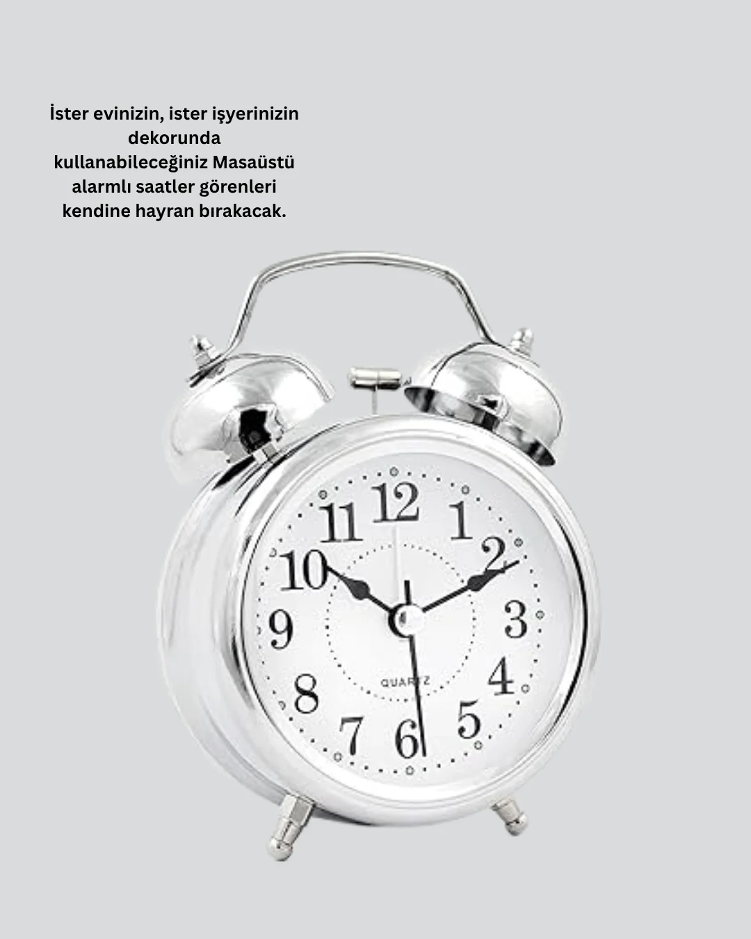 Dekoratif Gümüş Işıklı Alarmlı Masa Saati Sessiz Mekanizma