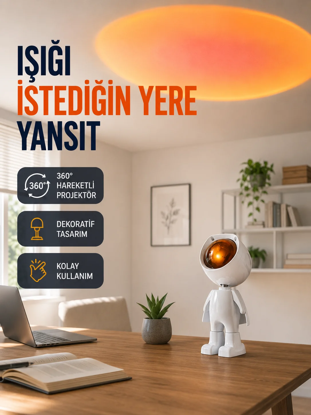 Dekoratif Gün Batımı Işığı – Astronot Figürlü Yeni Nesil