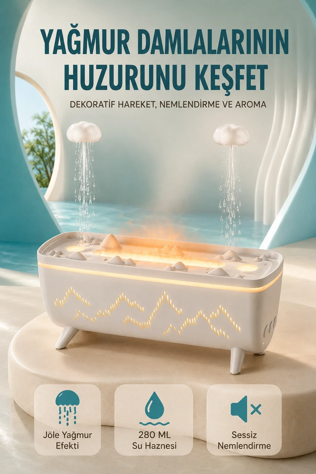 Dekoratif Hava Nemlendirici ve Aromaterapi Difüzörü 280 ML Yağmur Efektli Renkli LED Işıklı Fiyatı, Yorumları ve Özellikleri