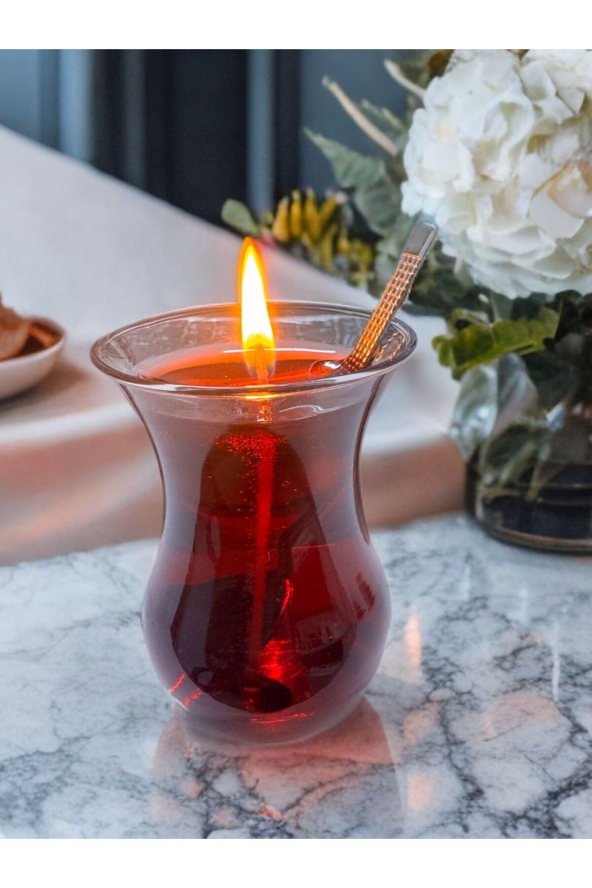 Aresmumatölyesi  Dekoratif Hediyelik İnce Belli Çay Bardağinda Jel Mum ( 100 Gr )