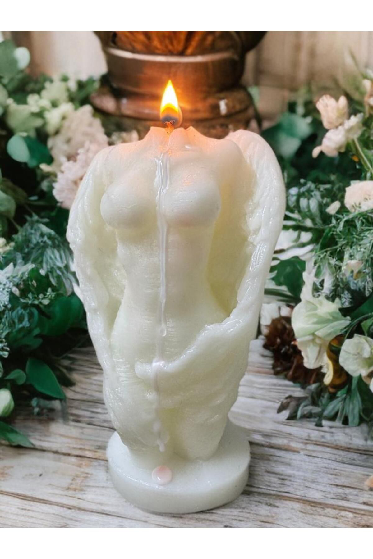 Aresmumatölyesi  Dekoratif Hediyelik Melek Kanatlı Kadın Figürlü Mum 200 Gr