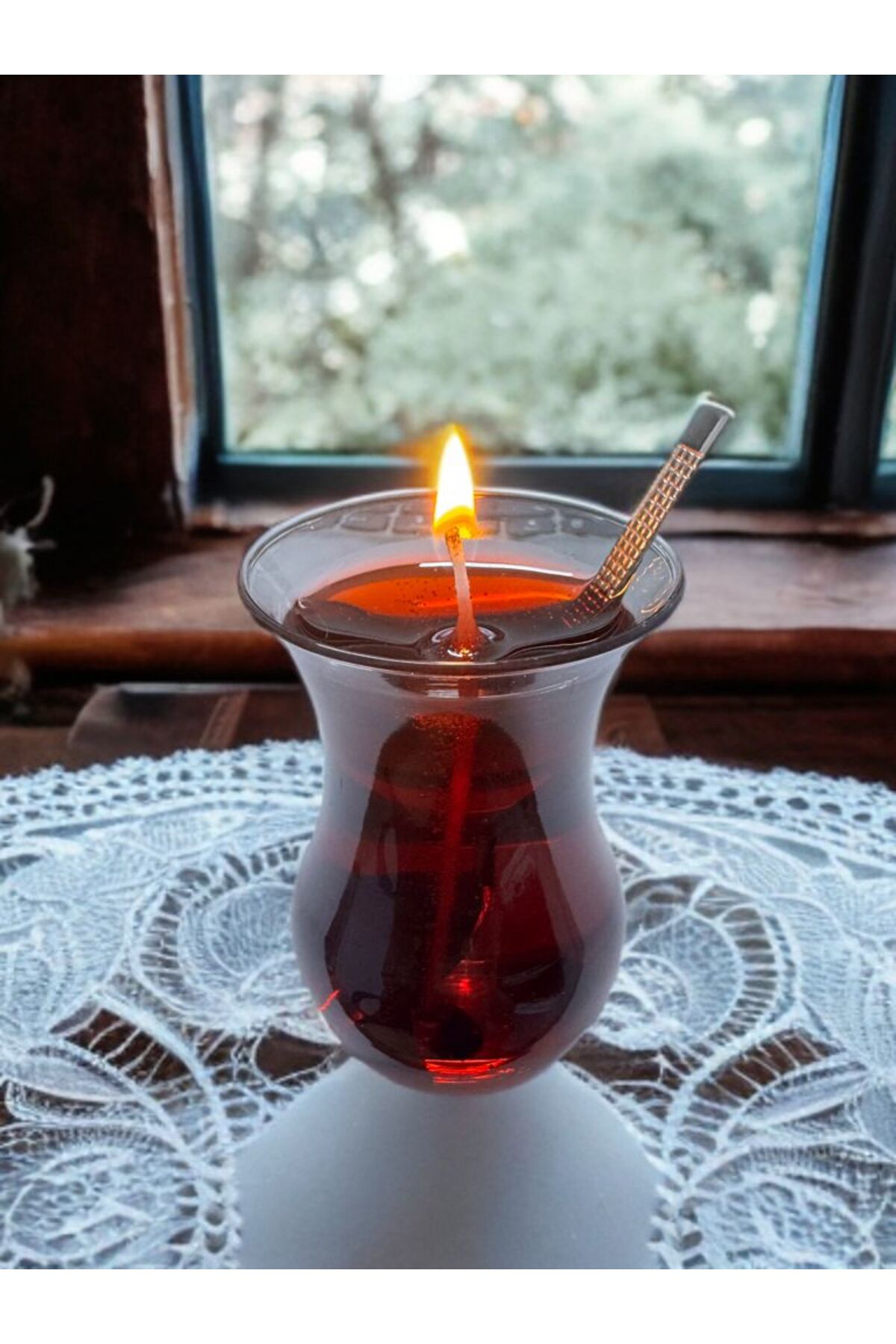 DEKORATİF HEDİYELİK İNCE BELLİ ÇAY BARDAĞINDA JEL MUM ( 100 GR )