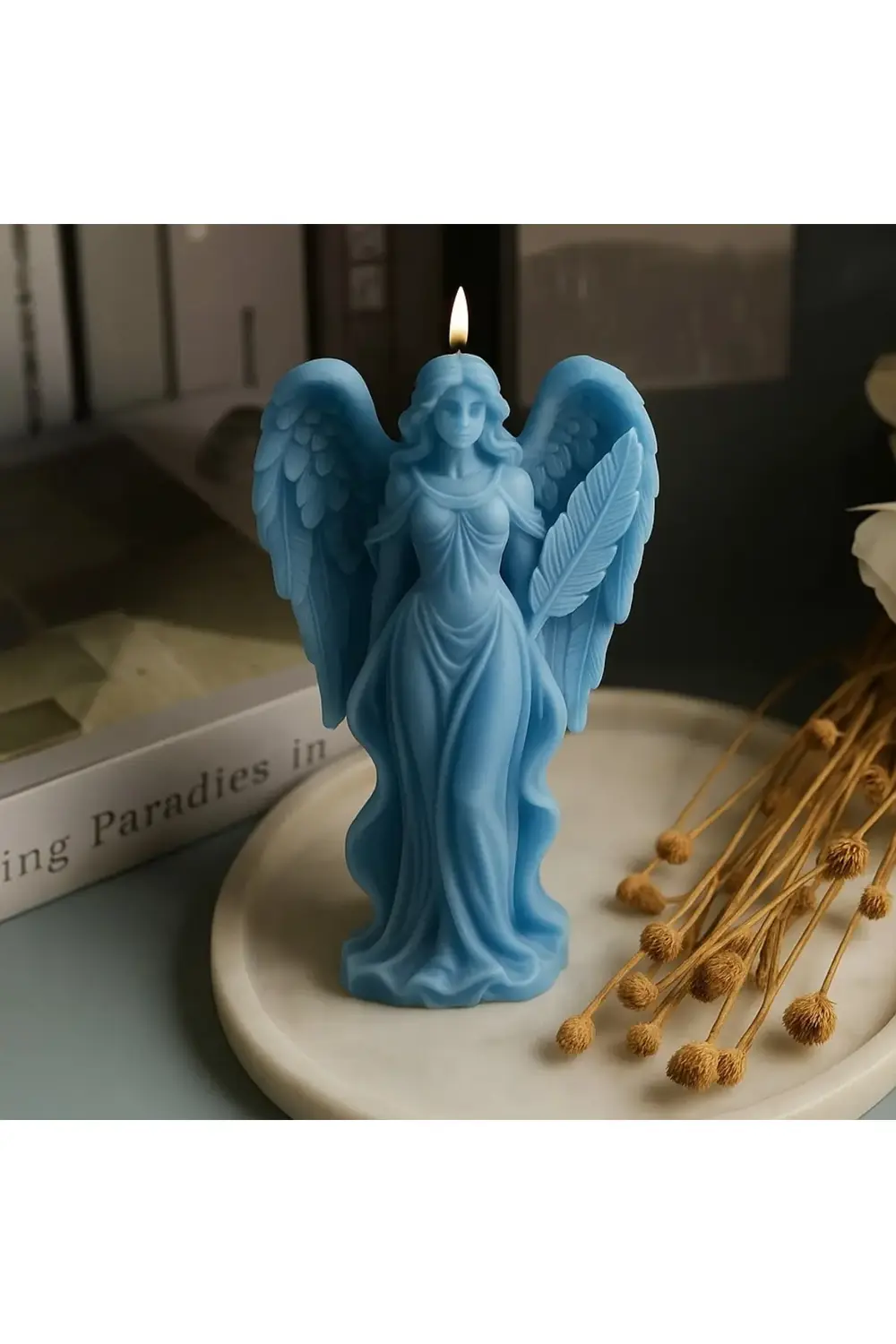 DEKORATİF HEDİYELİK MELEK KANATLI KADIN ŞEKLİNDE ÇİÇEK KOKULU MUM