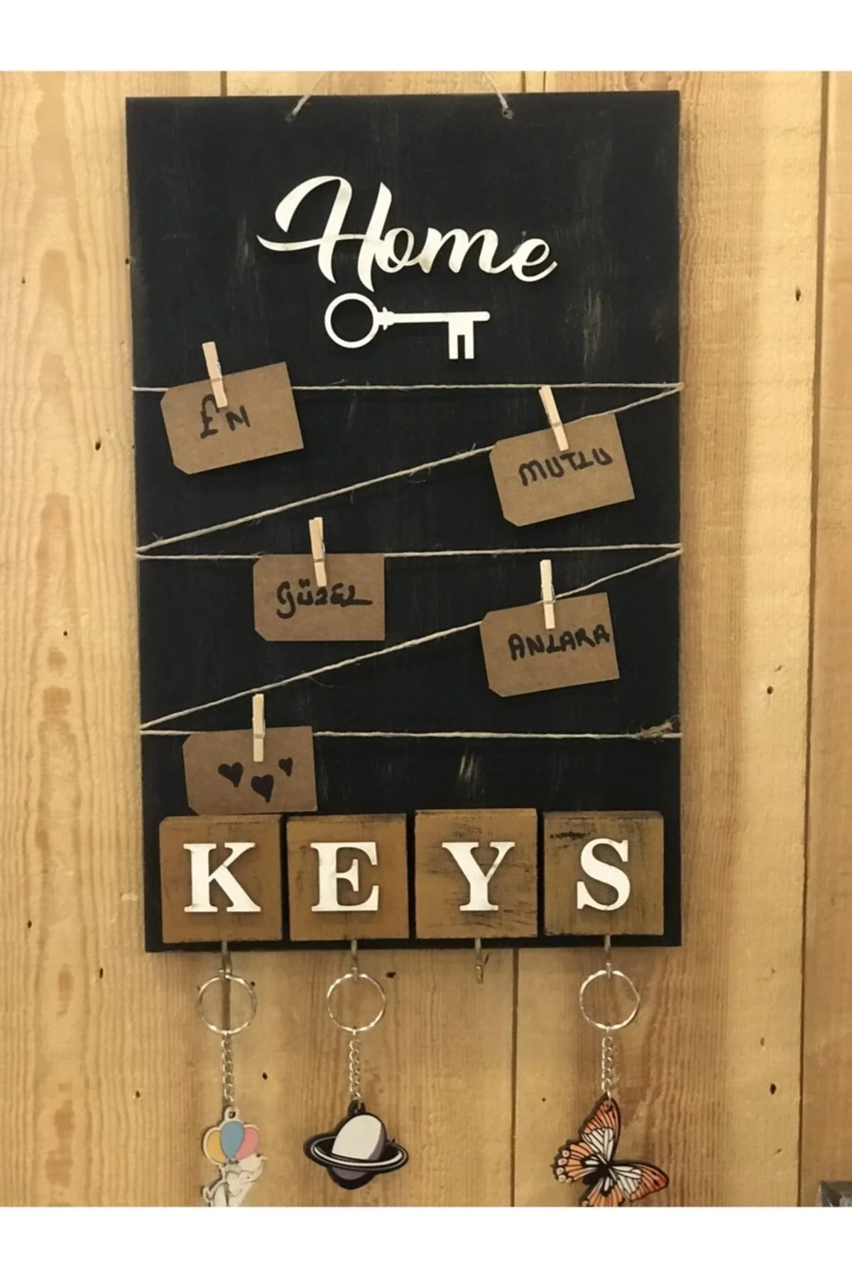 Dekoratif Home Keys Ahşap Resimlik ve Notluk (Kahverengi) ( )