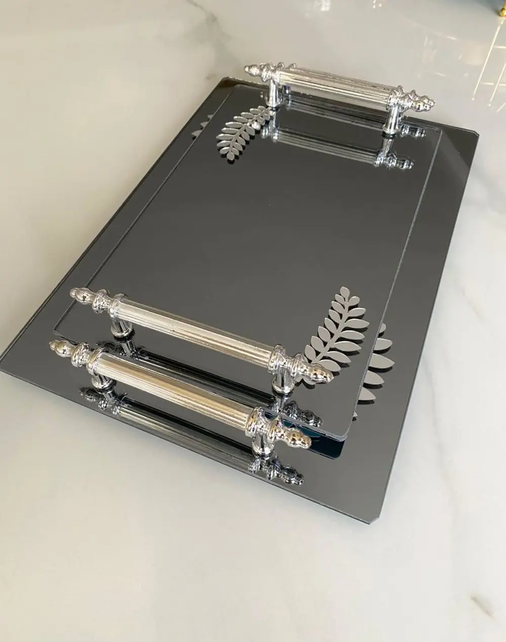 Dekoratif İkili Söz Tepsisi Nişan Tepsisi Damat Kahve Tepsisi