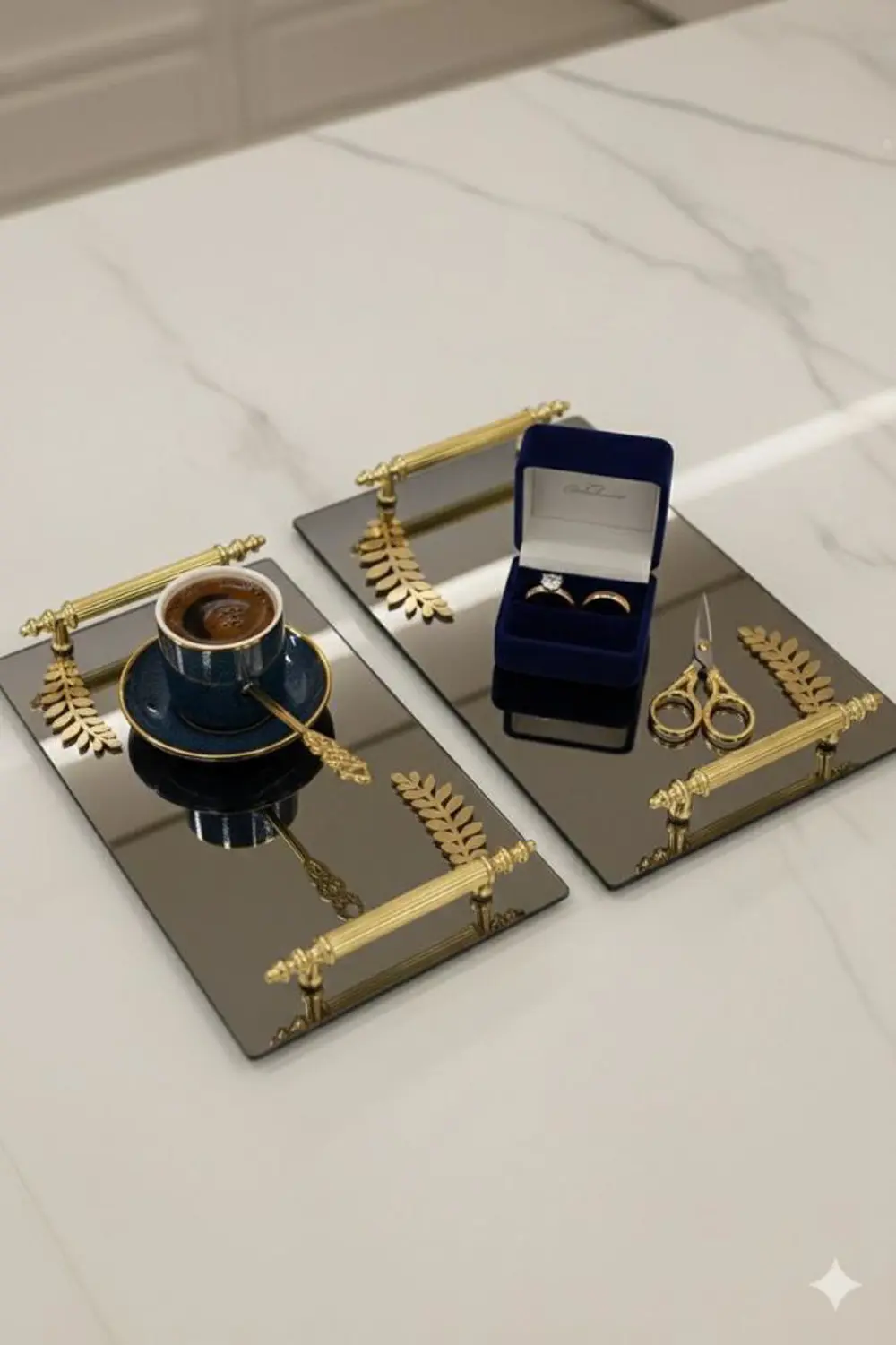 Dekoratif İkili Söz Tepsisi Nişan Tepsisi Damat Kahve Tepsisi