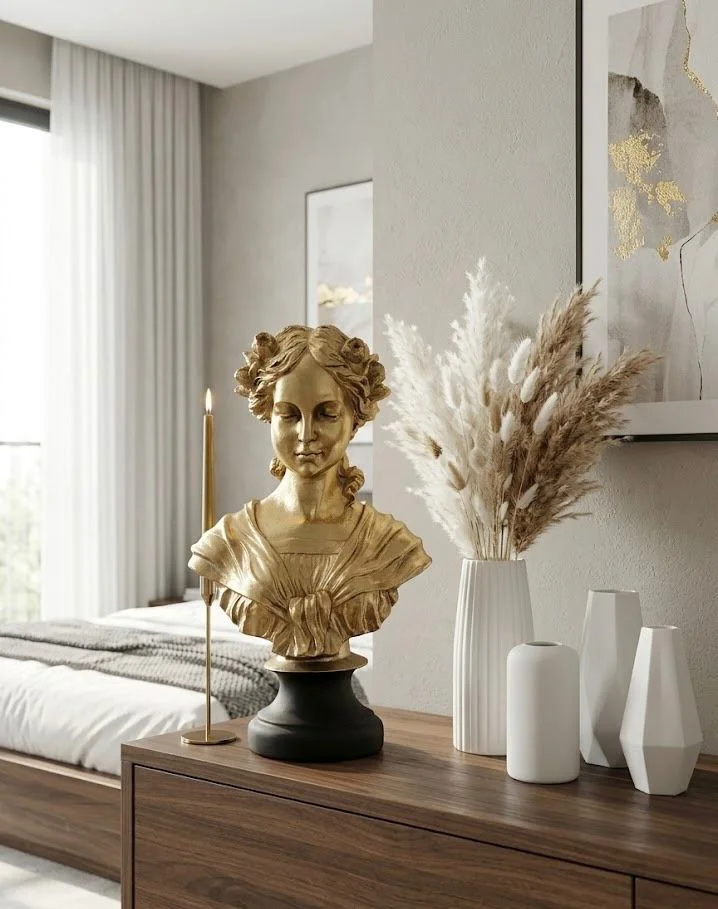 Dekoratif Kadın Büst Gold Siyah Detaylı Ophelia Heykel Biblo