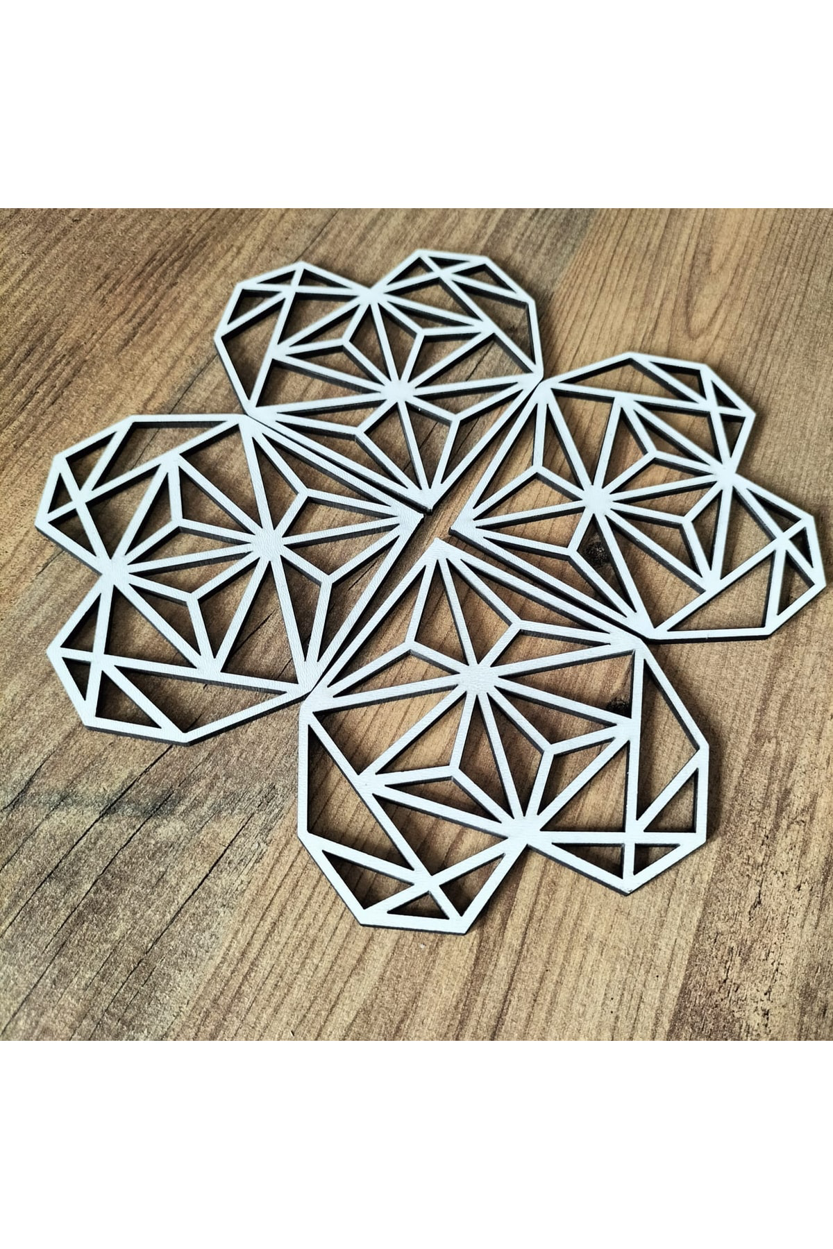 Leylaser Dekoratif Kalpli Beyaz Ahşap Sunumluk Bardak Altlığı 10X10cm 4 Ad