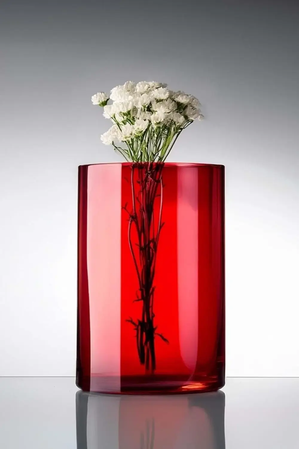 Dekoratif Kırmızı Cam Canlı Kuru Çiçek Mumluk Dekorasyon 12x15 cm