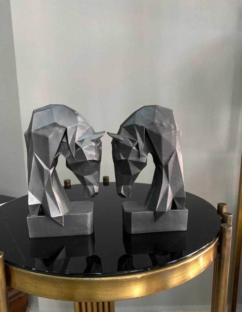 Mirsa Global Dekoratif Kitap Tutucu Kübik At Figürlü 2 Li Antrasit (Pplyester)