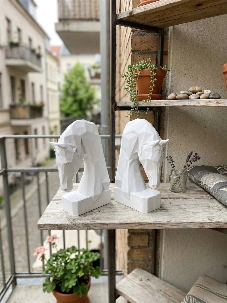 Dekoratif Kitap Tutucu Kübik At Figürlü Biblo 2 Li Beyaz Renk (Po