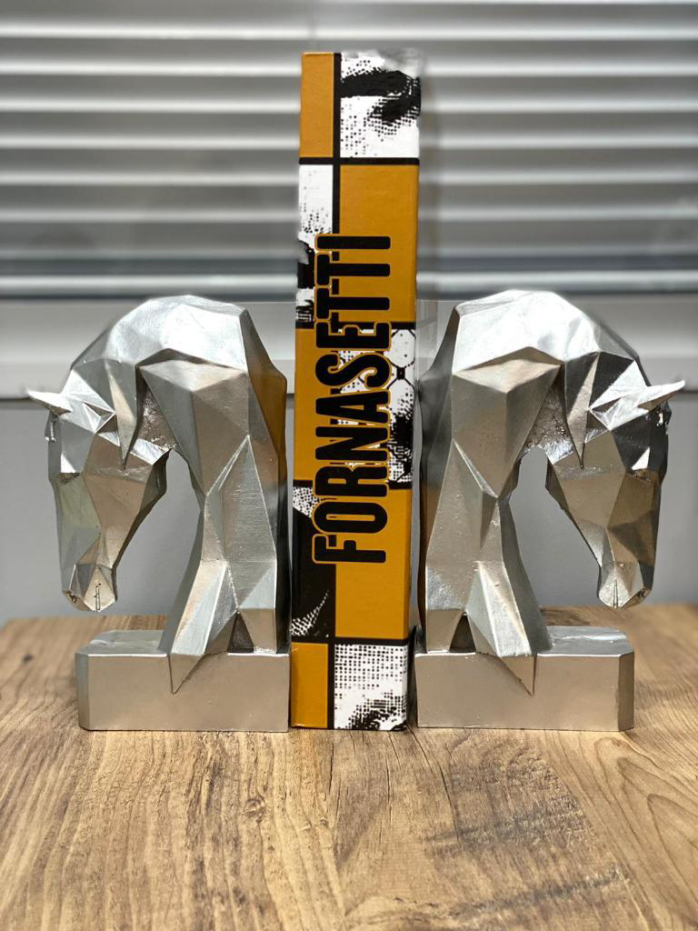 Mirsa Global Dekoratif Kitap Tutucu Kübik At Figürlü 2 Li Gümüş (Polyester)