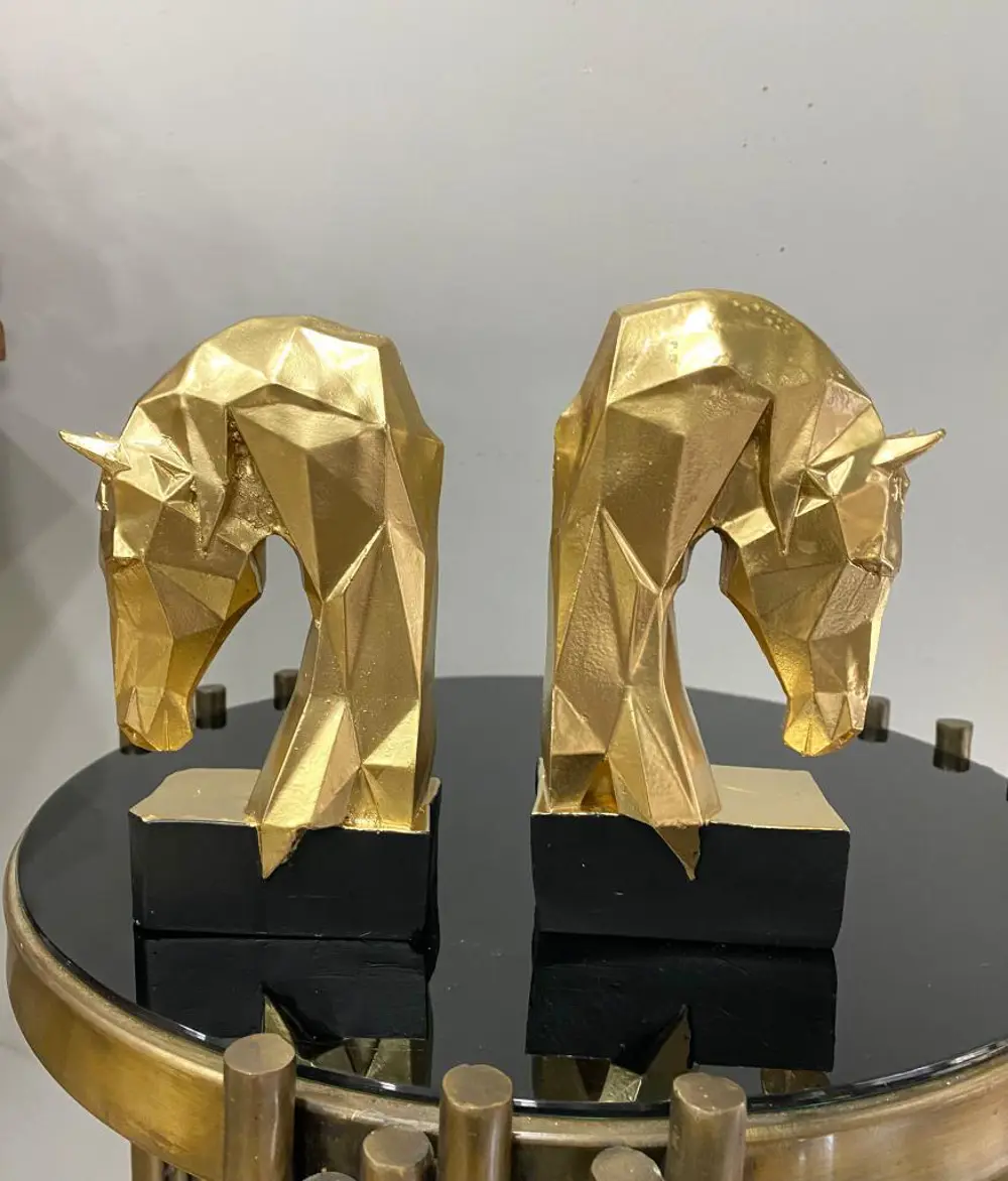 Dekoratif Kitap Tutucu Kübik At Figürlü Biblo 2 Li Gold Renkli (P