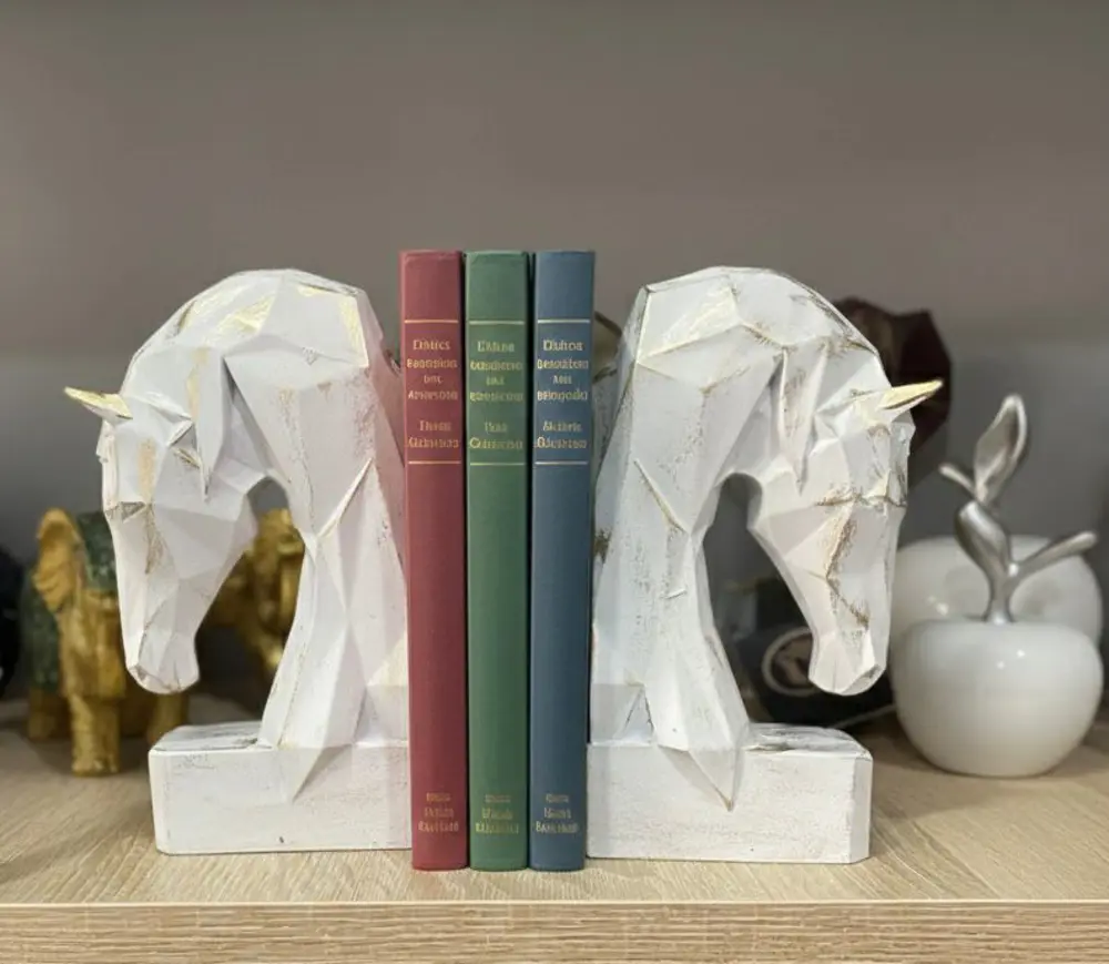 Dekoratif Kitap Tutucu Kübik At Figürlü Biblo 2 Li Gold Renkli (P