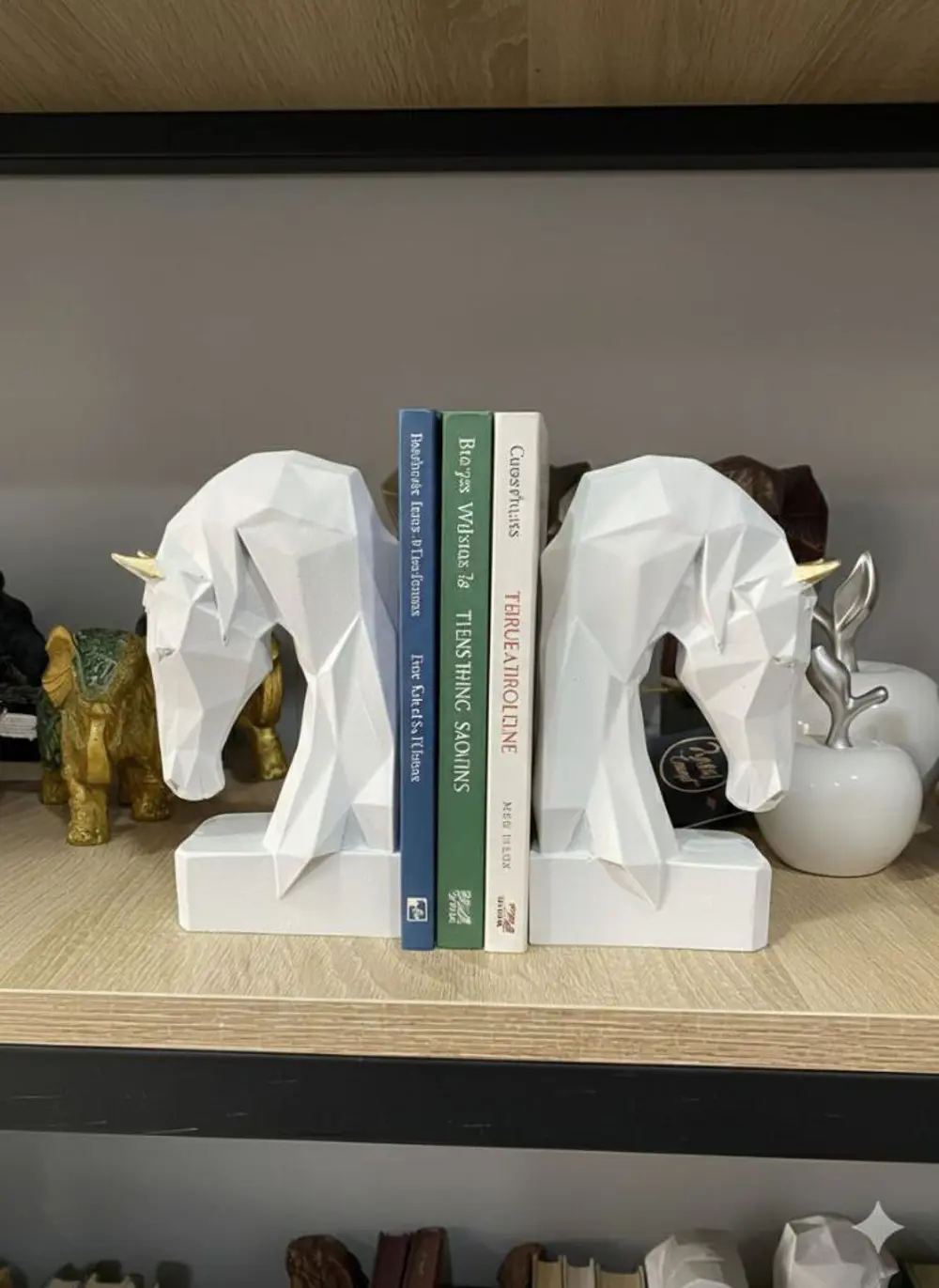 Dekoratif Kitap Tutucu Kübik At Figürlü Biblo 2 Li Gold Renkli (P