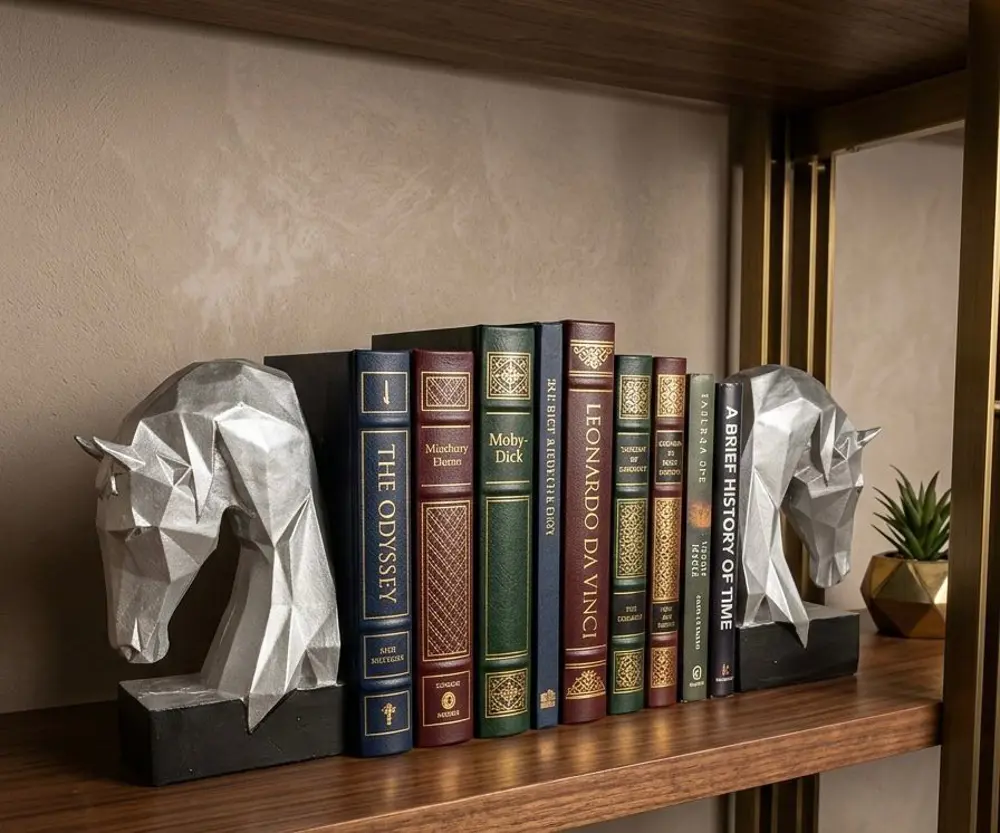 Dekoratif Kitap Tutucu Kübik At Figürlü Biblo 2 Li Gold Renkli (P