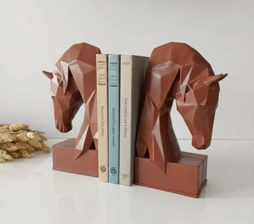 Dekoratif Kitap Tutucu Kübik At Figürlü Biblo 2 Li Gold Renkli (P