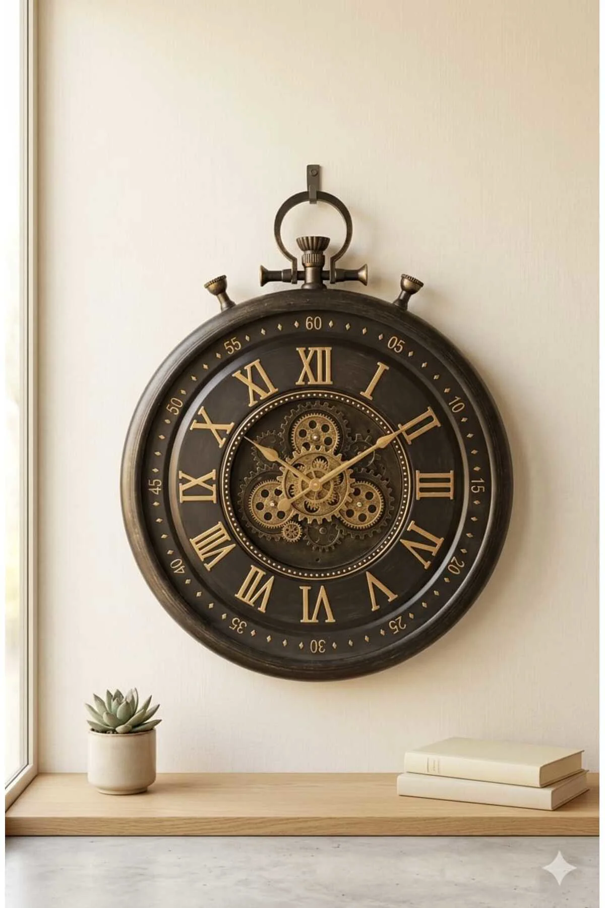 Dekoratif Köstek Model Metal Görünümlü Duvar Saati 74*60cm