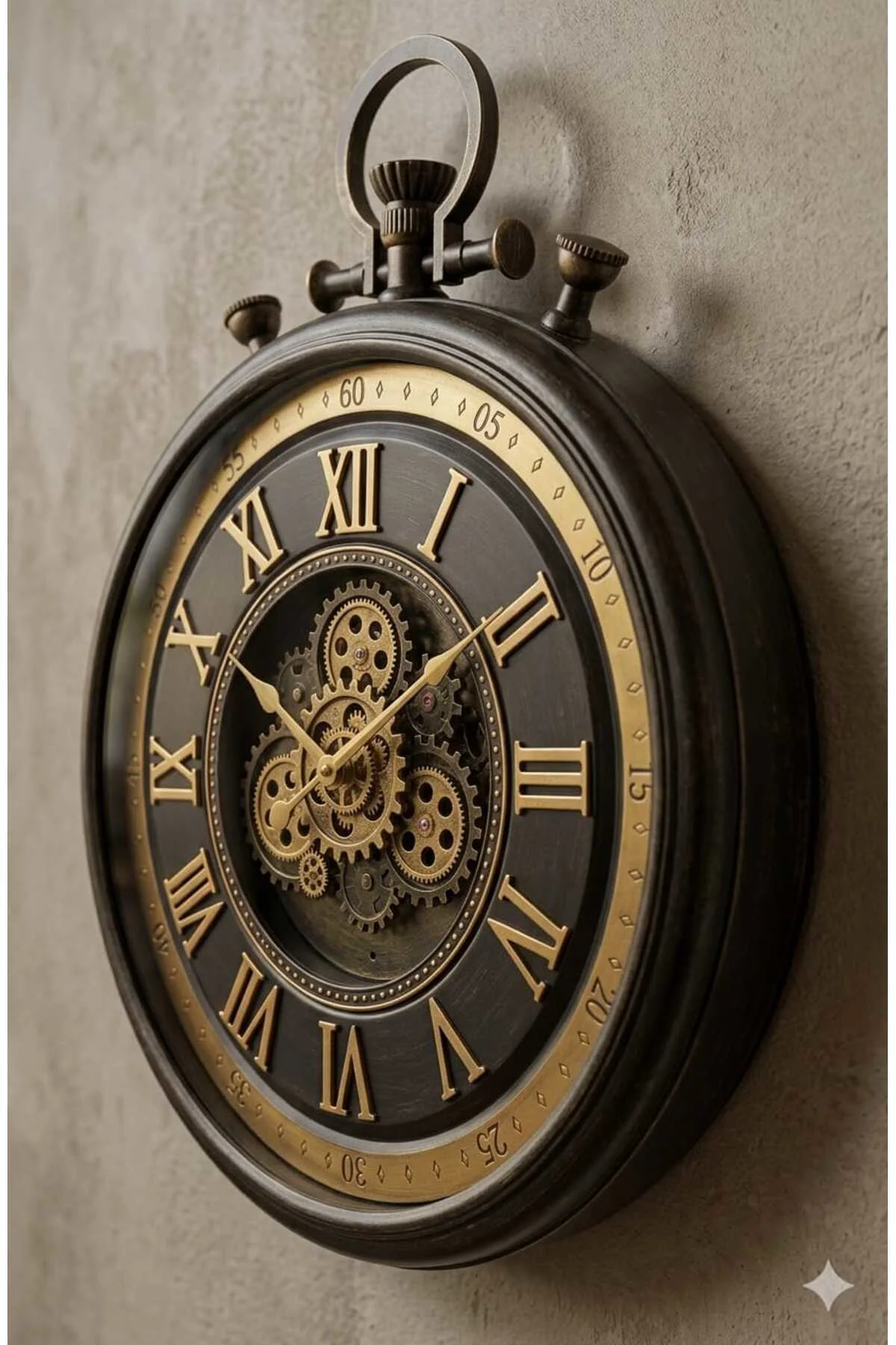 Dekoratif Köstek Model Metal Görünümlü Duvar Saati 74*60cm