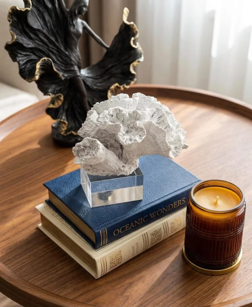 Dekoratif Kristal Kaideli Sünger Mercan Biblo Beyaz Dekoratif Kristal Kaideli Sünger Mercan Biblo Beyaz