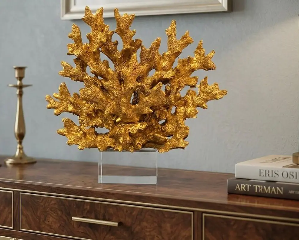 Dekoratif Kristal Kaideli Mercan Biblo Bronz