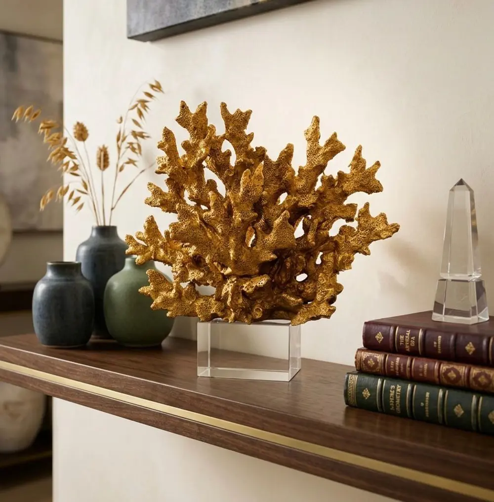Dekoratif Kristal Kaideli Mercan Biblo Bronz