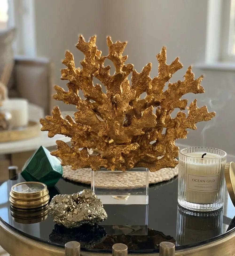 Dekoratif Kristal Kaideli Mercan Biblo Bronz