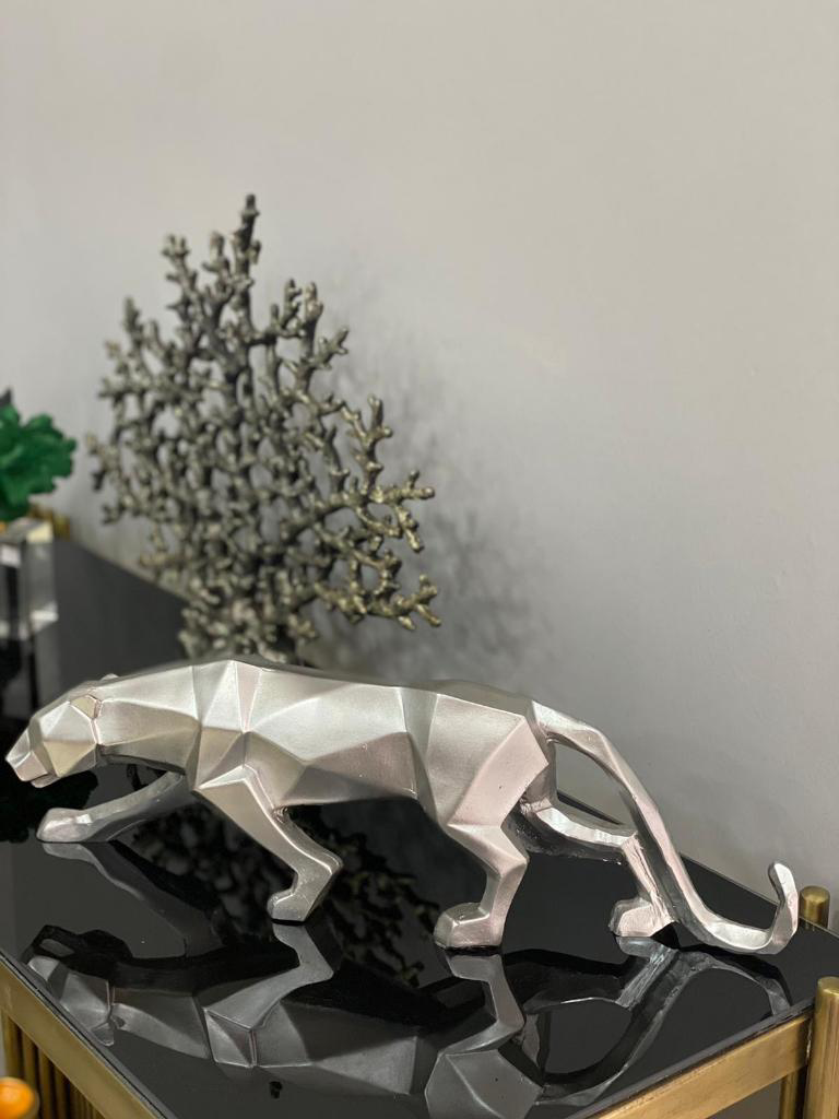 Dekoratif Kübik Leopar Biblo Gümüş Renk