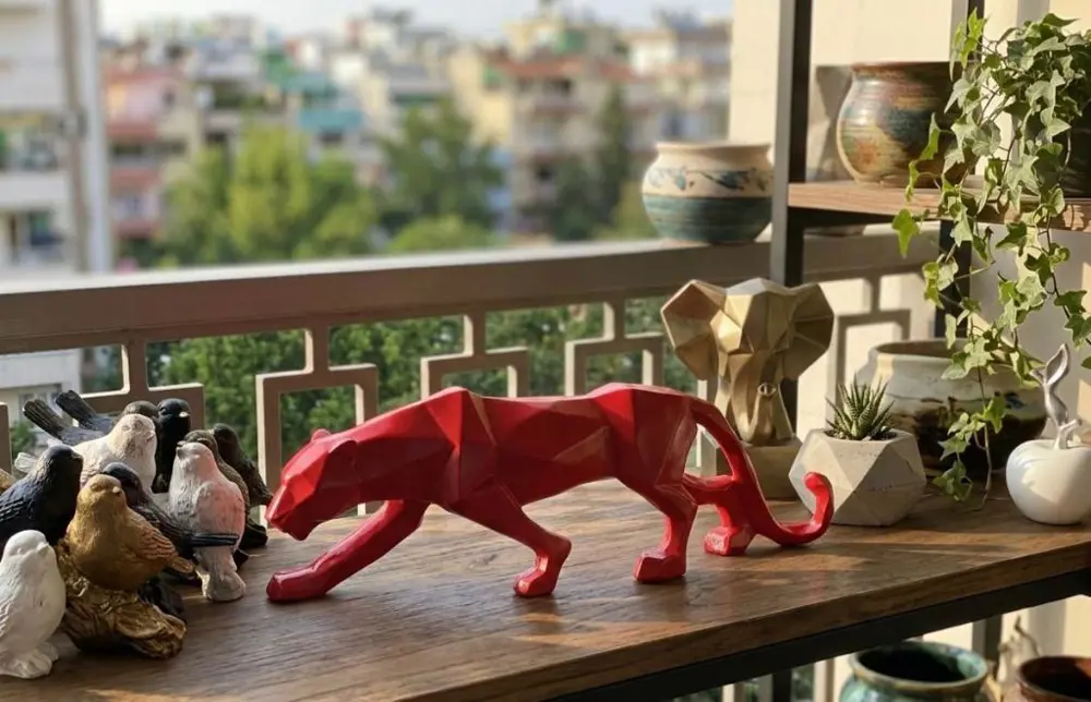 Dekoratif kübik leopar çita  biblo kırmızı