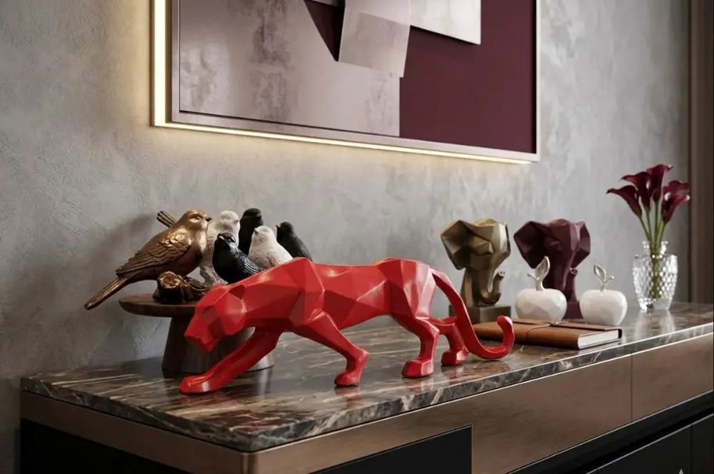 Dekoratif kübik leopar çita  biblo kırmızı