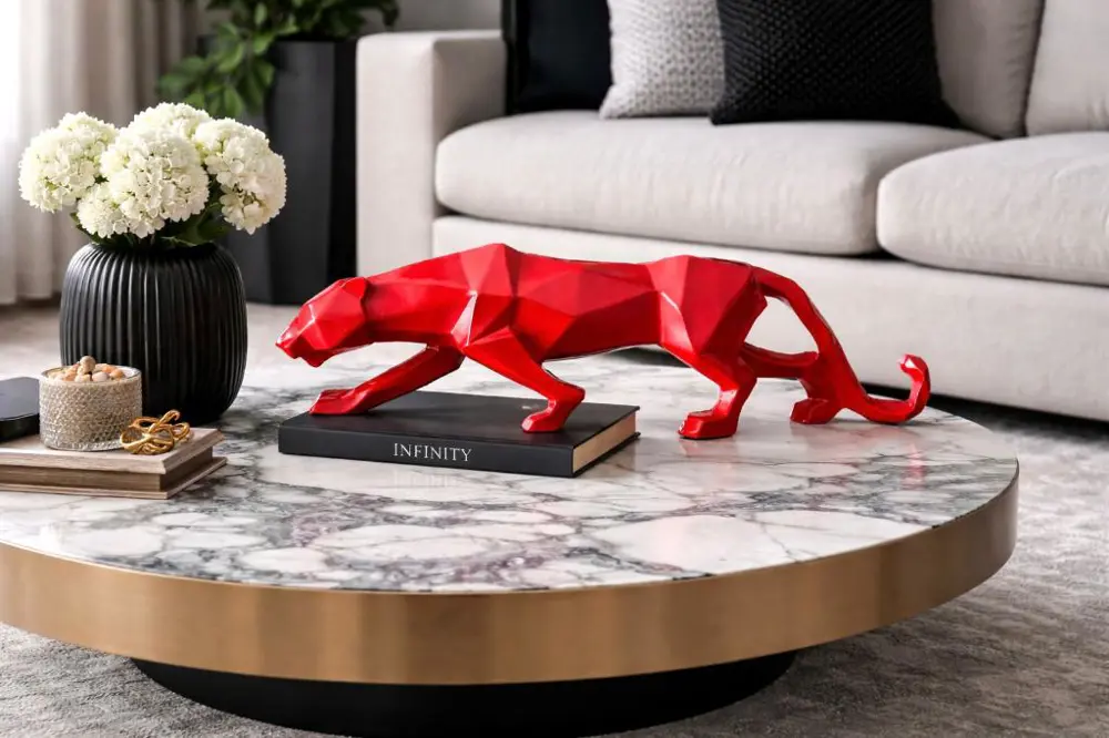 Dekoratif kübik leopar çita  biblo kırmızı