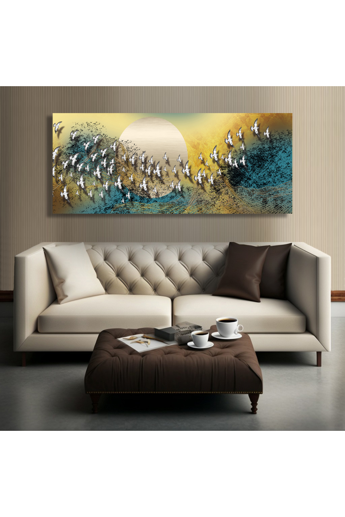 Korkmazkanvas Dekoratif Kuşların Ay İle Dansı Kanvas Tablo