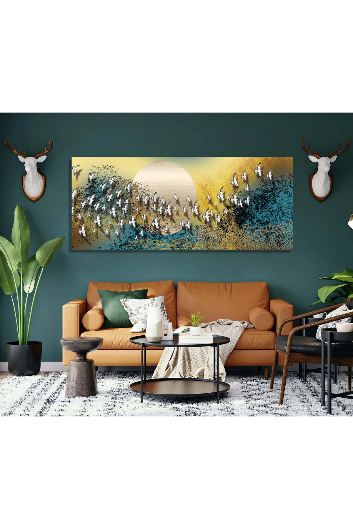 Korkmazkanvas Dekoratif Kuşların Ay İle Dansı Kanvas Tablo