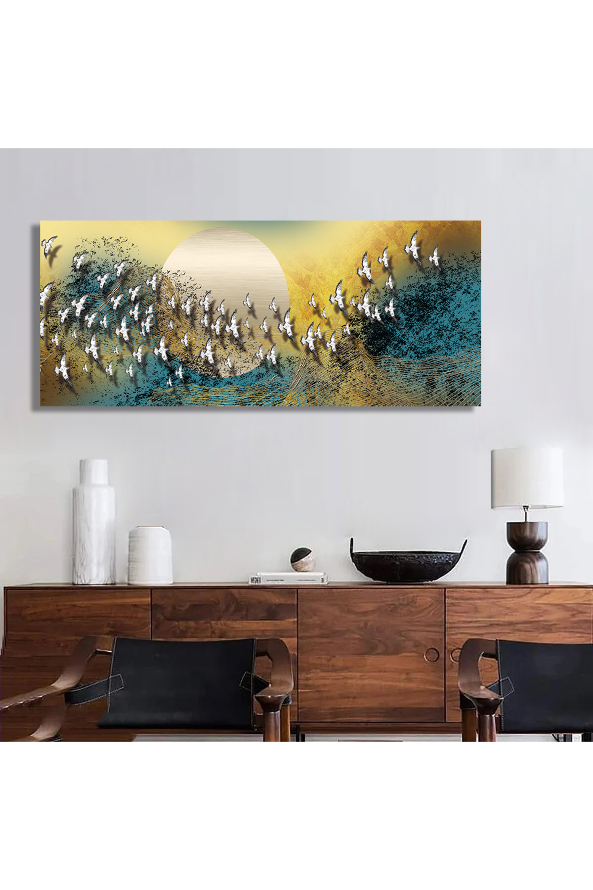 Korkmazkanvas Dekoratif Kuşların Ay İle Dansı Kanvas Tablo