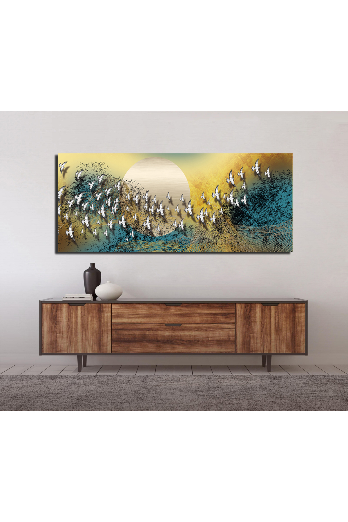 Korkmazkanvas Dekoratif Kuşların Ay İle Dansı Kanvas Tablo