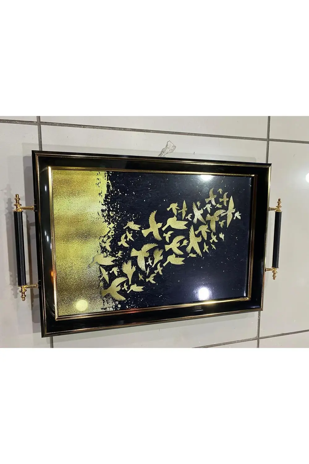 Dekoratif Kuşlu Lüks Ahşap Tepsi