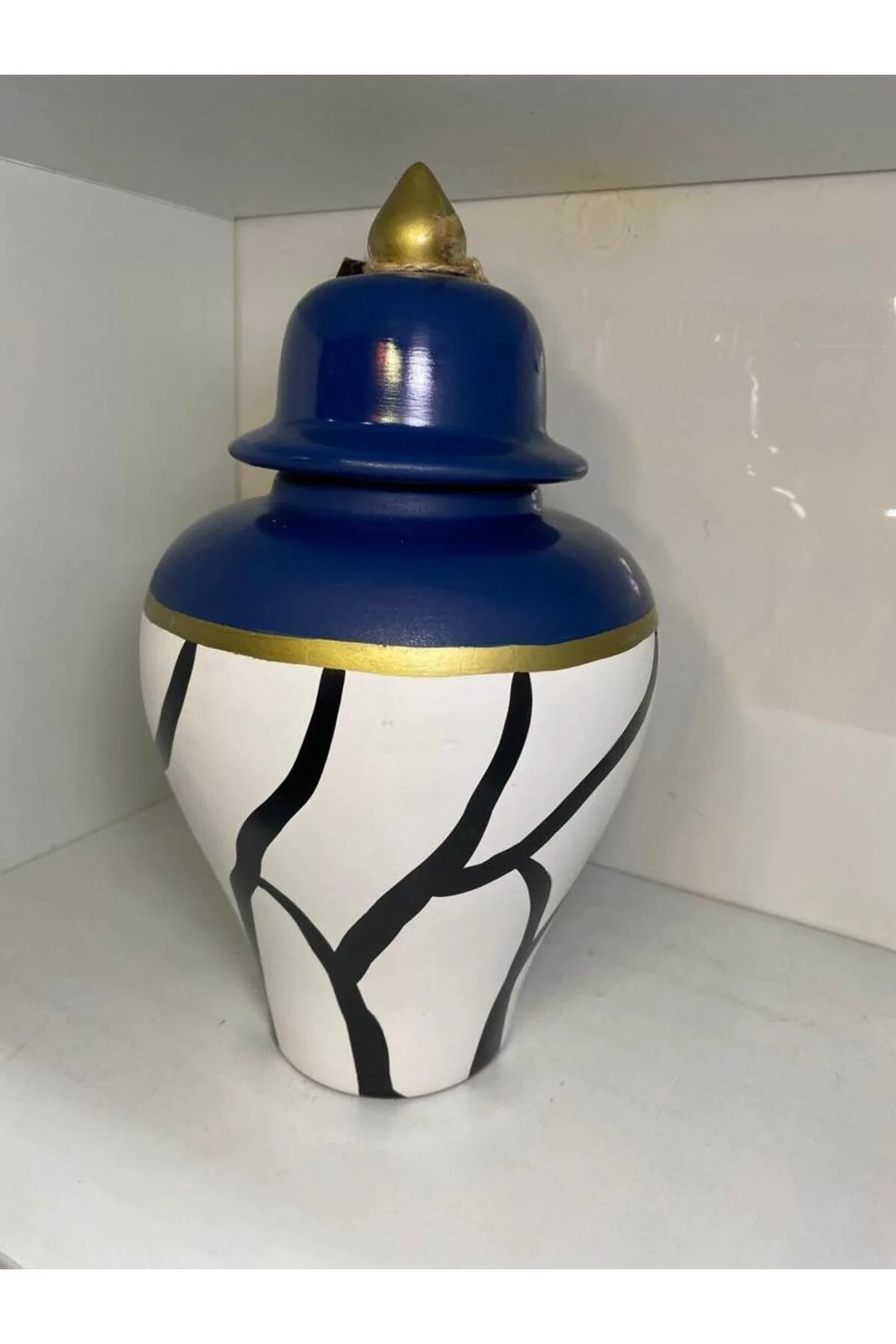 Dekoratif Lacivert Şah Küp Küçük Boy 30 Cm
