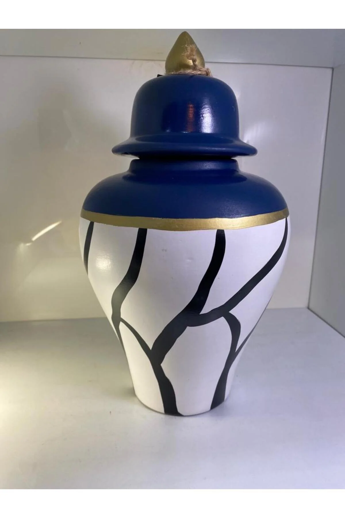 Dekoratif Lacivert Şah Küp Küçük Boy 30 Cm