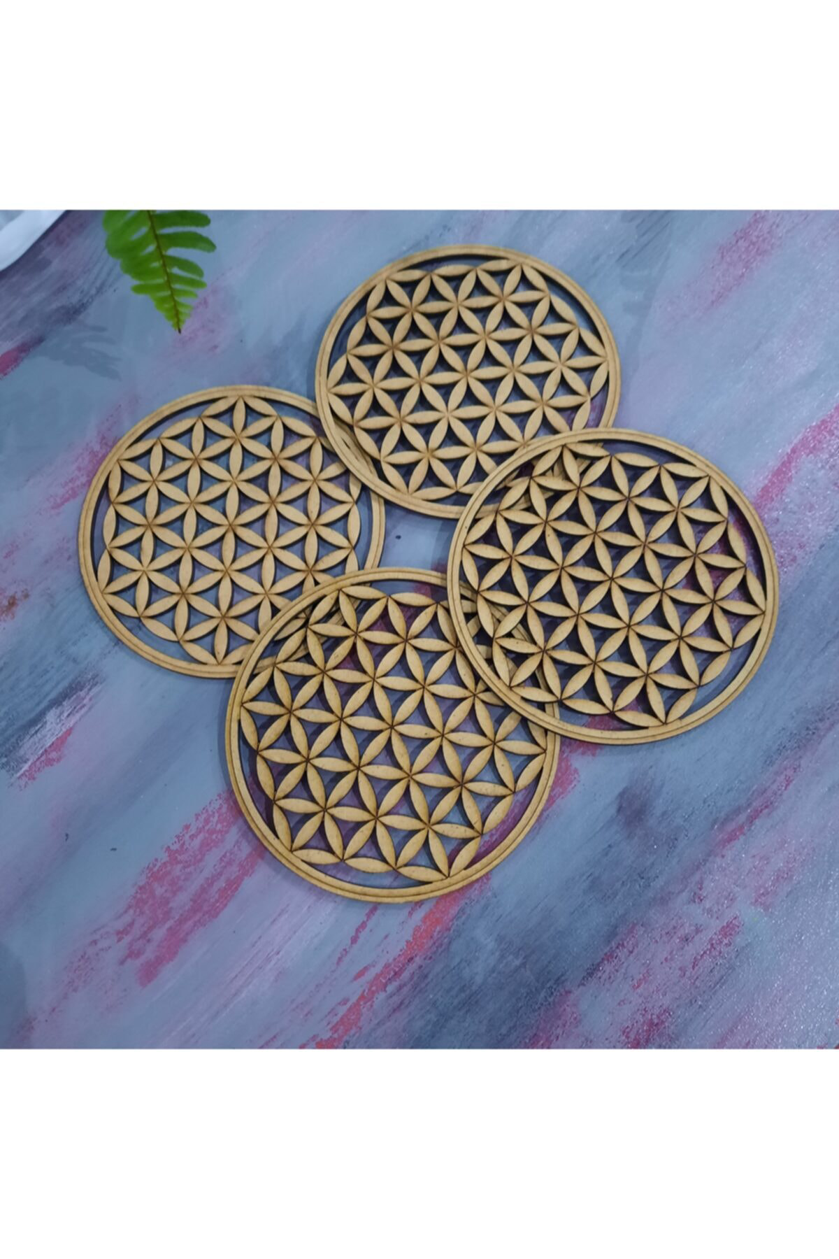 Nursstore Dekoratif Lazer Kesim Ahşap Yaşam Çiçeği Sunum ,Meyve Ve Bardak A