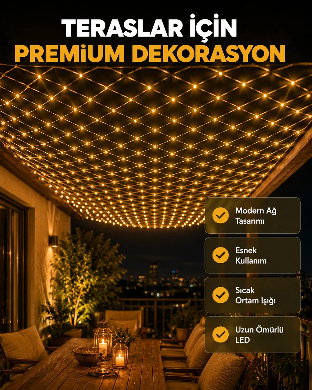 Dekoratif Led File Işık Ağ Tasarımlı Balkon Bahçe Ve Oda Aydınlatması - Lisinya Diğer
