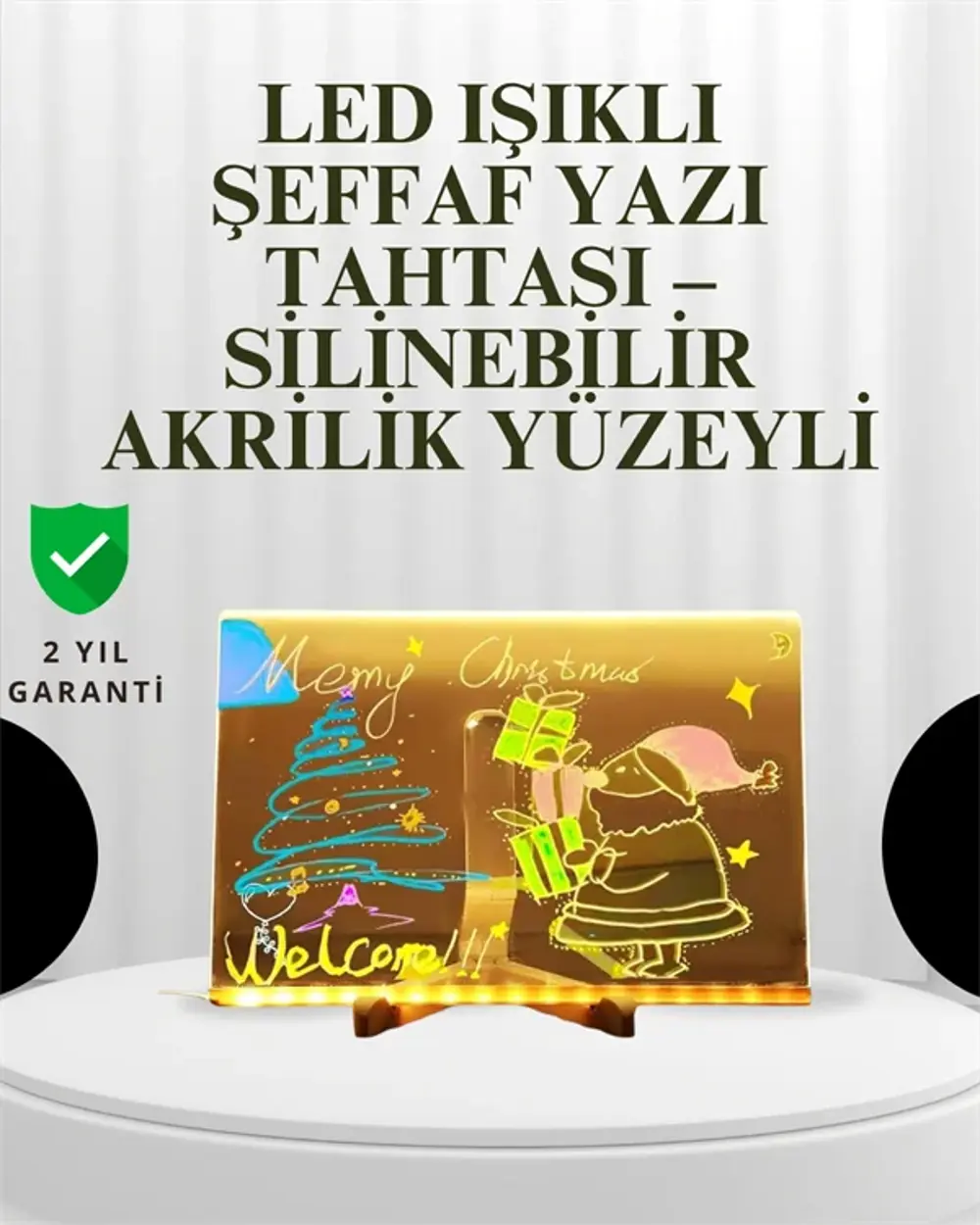 Dekoratif LED Yazı Tahtası – Silinebilir, Neon Kalemli, Planlama