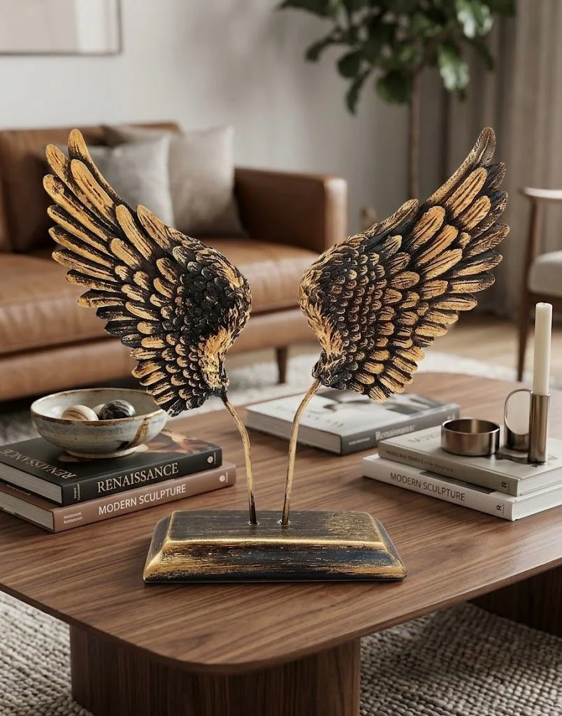 Dekoratif Lüks Melek Kanadı Biblo Modern Gold Siyah Dekoratif Sal