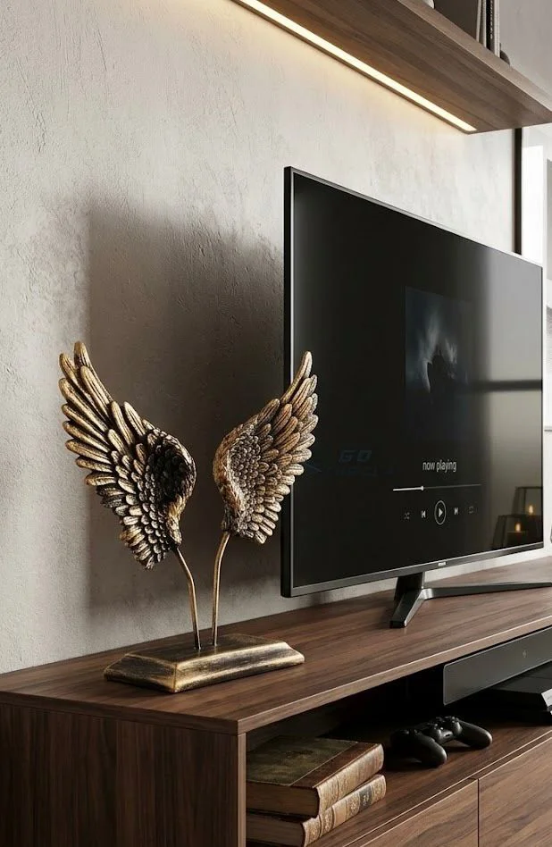 Dekoratif Lüks Melek Kanadı Biblo Modern Gold Siyah Dekoratif Sal