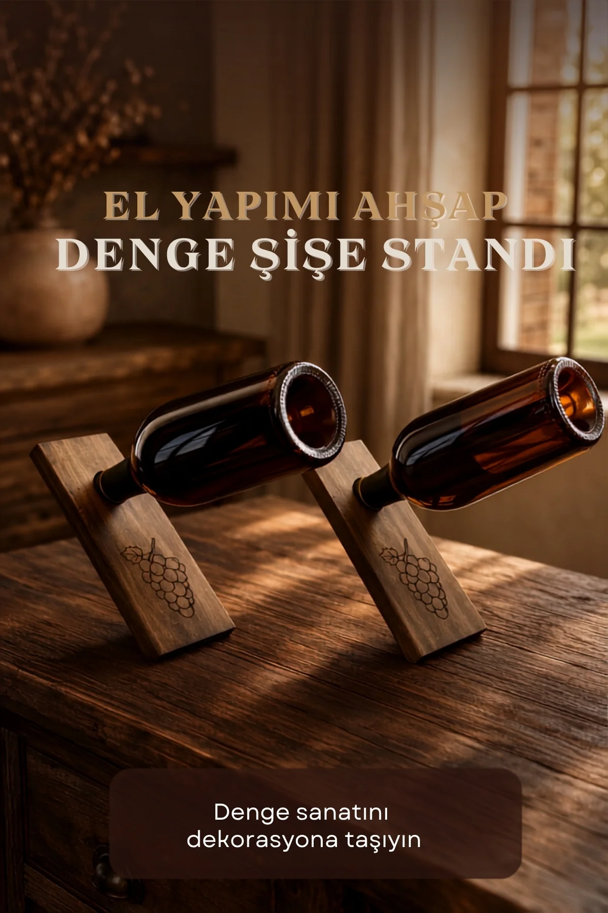 Dekoratif Masif Ahşap Şişe Denge Standı Özel Tasarım Dekoratif Şişe Tutucu Sunumluk Dekoratif Masif Ahşap Şişe Denge Standı Özel Tasarım Dekoratif Şişe Tutucu Sunumluk