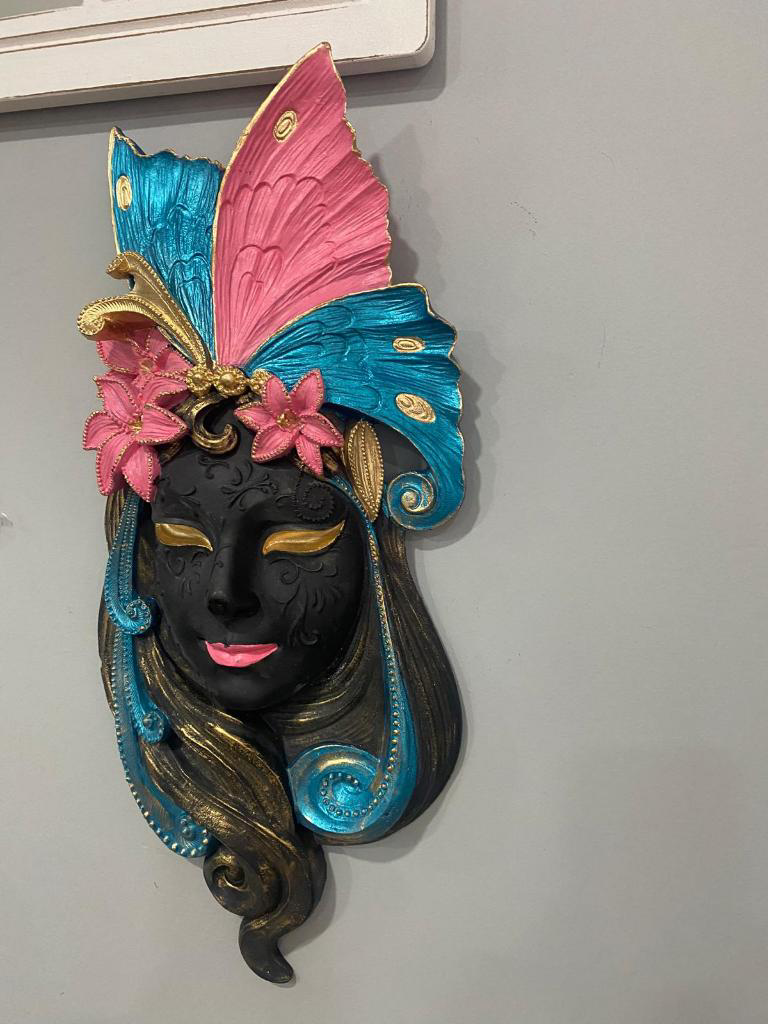 Dekoratif Maske  Kız Pano Duvar Heykel Biblo