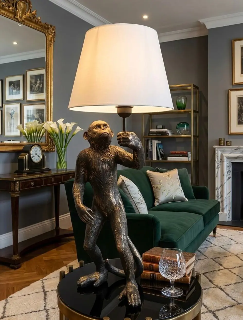 Dekoratif Maymun Figürlü Abajur  Biblo